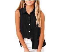 Générique Débardeur sans Manches à Boutons pour Filles, Coton Doux et Respirant, Coupes ajustées pour Grandes Enfants et Jeunes, Coloris variés, Parfait pour l'été et l'école (Black, 4-5 Years)