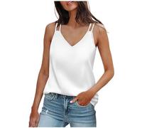 Générique Debardeur Satin Femme D'été Décontracté Col en V Gilet Chic et Élégante sans Manches Caraco Tops Grande Taille Couleur Unie Basique Camisole Coupe Ample Debardeur Pour Femmes