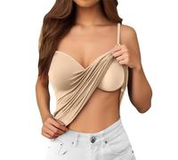 Générique debardeur soutien gorge integre coton Débardeur de Yoga sans Manches Haut Camisoles rembourrées de Base T-Shirt sans Manches Moderne Bretelles Fines Rembourré Camisole Tanks (Beige, M)