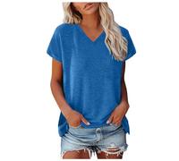 Générique Débardeurs Femme Col en V éTé DéContracté Blouse Unie éLéGant T-Shirts à Manches Courtes Femme Amples Confortables Coton Tee Shirt