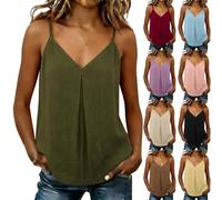Générique Débardeurs Femmes Coton Lin Avec Soutien-Gorge Intégré Débardeurs Tee Shirt Léger Chemisiers Col V Plissé Cami Tops Chic Et Élégant T-Shirt D'été Débardeur Sport (Blackish Green, XXL)
