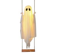 Générique Déco Fantôme Balançant 1,5 m Ajustable avec Guirlande Lumineuse | Déco Extérieure Fantôme Sur Balançoire pour -toit, Branche, Cadre de Fenêtre, Clôture de Cour, Jardin, Patio,