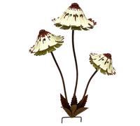 Générique Décor de Piquet de Jardin en Fer avec Formes Florales de | Trois accents de champignons sculpturaux, bords floraux superposés, détails de couleur vieillie pour les allées