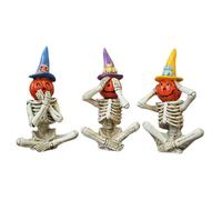 Générique Décor de Statue d'halloween - Kit de Statue Squelette en Résine Style Sombre,Décor Épouvantable Bureau Jardin Balcon Salon Étagère Ne Vois Rien N'Entends Rien Ne Dis