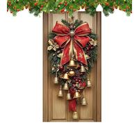 Générique Décor Porte Noël - Bannière 70,9x35,4po Façade avec Nœud Suspendu Et Clochette | Finition Rouge Paillettes pour Maison Fête Hiver Nouvel-an