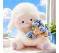 Générique Décoration Agneau en Peluche Bouquet de Roses, Peluche Douce pour Filles, Chapeau Amovible pour Retenir Les Fleurs, Décoration Mouton Mignonne, Saint-Valentin, Anniversaire (Bleu)
