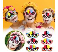 Générique Décoration de fête sur le thème du Jour des morts mexicain Lunettes Festival Carnaval Déguisement Simulation Fleur Demi-visage (B, 16. 3x8cm)
