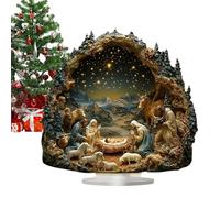 Générique Décoration de Noël Crèche | Ornement 2D Nativité de Jésus avec Support,Décoration Religieuse Festive Enseigne pour Femmes Et Hommes,Bureau Rebord De Fenêtre Intérieur Étagère Table