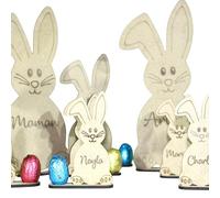 Générique Décoration de Pâques personnalisée en Bois - Lapin avec prénom - Décoration de Table Pâques - Marque-Place Famille - Cadeau Pâques personnalisé (Taille B - 14cm)