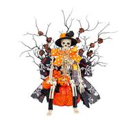 Générique Décoration d'halloween en Forme de Squelette de citrouilles, crâne Effrayant Assis sur Une citrouilles avec des Branches mortes, décorations d'halloween pour Table, Bureau, Maison, fête