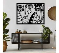 Générique Décoration Murale Abstraite en métal, Motif Visages en métal, œuvre d'art Noire pour Salon, Chambre, Couloir et escalier, Inspiration Nature (Noir, 89 cm x 69 cm)