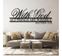 Générique Décoration Murale en métal « avec Dieu, Tout est Possible », inspirée de Matthieu 19:26, œuvre d'art biblique Noire pour Salon, Chambre, Couloir et escalier, décoration intérieure Natur