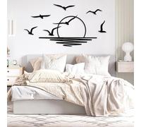 Générique Décoration murale en métal représentant des mouettes au lever du soleil, oiseaux solaires, décoration murale moderne en métal, œuvre d'art minimaliste, sculpture moderne pour salon, ch