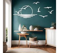 Générique Décoration murale en métal représentant des mouettes au lever du soleil, oiseaux solaires, décoration murale moderne en métal, œuvre d'art minimaliste, sculpture moderne pour salon, ch