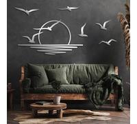 Générique Décoration murale en métal représentant des mouettes au lever du soleil, oiseaux solaires, décoration murale moderne en métal, œuvre d'art minimaliste, sculpture moderne pour salon, ch