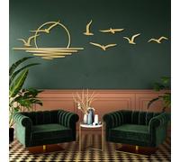 Générique Décoration murale en métal représentant des mouettes au lever du soleil, oiseaux solaires, décoration murale moderne en métal, œuvre d'art minimaliste, sculpture moderne pour salon, ch