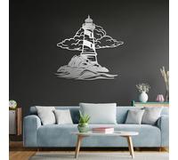 Générique Décoration Murale en métal représentant Un Phare, décoration Nautique pour Une Pendaison de crémaillère, Sculpture Moderne pour Salon, Chambre, Couloir et escaliers (Argent, 100 x 95 cm