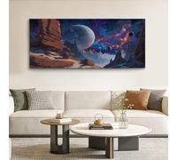 Générique Décoration Murale Espace pour Salle de Bain, Tableau Mural Univers Planète Ciel Étoilé - Cadre en Bois Impression sur Toile Peinture pour Chambre et Salon, 140 x 70 cm Multicolore