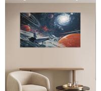 Générique Décoration Murale Fantaisie Espace pour Salle de Bain, Tableau Mural Aérospatiale Univers Planète - Cadre en Bois Impression sur Toile Peinture pour Chambre et Salon, 140 x 70 cm Gris