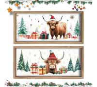 Générique Décoration Murale Highland Cow - Duo Impression Rustique sur Bois,Décor Murin Vache de Noël | Pour Cuisine, Chambre, Salon, Nursery, Maison et Bureau