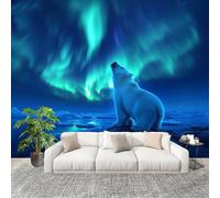 Générique Décoration Murale Murale Papier Peint 200x140cm Animaux Ours Polaire Aurore Protection UV Poster Mural Intissé Bleu Foncé Poster Décoration - Salon Appartement - Photo d'art Tableaux Muraux