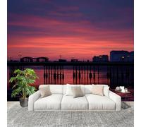 Générique Décoration Murale Murale Papier Peint 250x175cm Silhouette De La JetéE Au CréPuscule Protection UV Poster Mural Intissé Orange Violet Poster Décoration - Salon Appartement