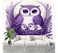 Générique Décoration Murale Murale Papier Peint 300x210cm Famille De Hiboux Animaux Protection UV Poster Mural Intissé Gris Violet Poster Décoration - Salon Appartement - Photo d'art Tableaux Muraux