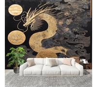 Générique Décoration Murale Murale Papier Peint 400x280cm Dragon D'Or Chinois Abstrait Protection UV Poster Mural Intissé Noir Poster Décoration - Salon Appartement - Photo d'art Tableaux Muraux