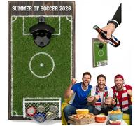 Générique Décoration murale Terrain de foot : décapsuleur mural en forme de terrain de foot, panneau en bois avec filet récupérateur de capsules (1pc)