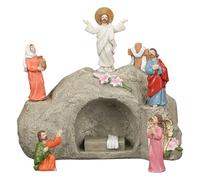Générique Décoration Scénique Ascension Jésus - Ensemble Tombeau Résine avec Éclairage LED | 6 Pièces Figurines Religieuses | Ornement D’intérieur pour Pâques Et Cadeau De Noël