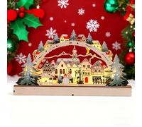 Générique Décoration Village de Noël Lumineux en Bois avec Arche LED - Maison de Noël Éclairée, Lumière LED Chaude, Déco Table et Fenêtre, Décoration Noëls Cadeau - Fonctionne avec Piles