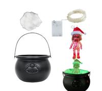 Générique Décorations d'halloween D'intérieur - Décor De Chaudron De Sorcières | Bouteilles De Potion Flottantes, Vert | Lumières LED Squelette Effrayantes, Affichage De Cheminée De Table Vintage, P