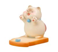 Générique Decorative Cat Figurine Phone Stand, Yellow Resin Desktop Holder, 9x8.3x6cm, for Smartphone and Tablet, Perfect for Video Calls and Media Viewing