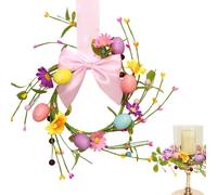 Générique Decorative Easter Wreath, Artificial Egg Ring Accent, Hanging Decor with Ribbon Bow, Faux Floral Spring Ornament, Holiday Door Decor with Farmhouse Style, Seasonal Display for Cabinet Entry