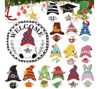 Générique Decorazione Porta - Cartello Magnetico Con Cappelli Rimovibili, Ornamento Festivo in Legno Colorato, Simbolo di Benvenuto | Adatto per CASA Colonica Portico Parete Ingresso Feste Stagionali