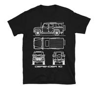 Générique Defender 110 Classic Off Road 4x4 Blueprint T Shirt Retro Inspired Automotive Artwork Apparel