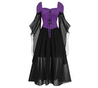 Générique Déguisement Ange Femme Elegante Robe Halloween Soiree Sorciere Gothique Citrouille Ado Grande Sorcière Costume Sexy Mariée Robe Noire Femme Halloween M