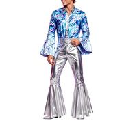 Générique Déguisement Année 80 Disco Homme Combinaison RéTro DéColleté Col En V Conception Des Boutons MéTallique Brillant Jumpsuit Hippie Reggae Pantalon EvaséEs Halloween Carnaval Clubwear LéGèRe