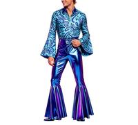 Générique Déguisement Année 80 Disco Homme Combinaison RéTro DéColleté Col En V Conception Des Boutons MéTallique Brillant Jumpsuit Hippie Reggae Pantalon EvaséEs Halloween Carnaval Clubwear LéGèRe