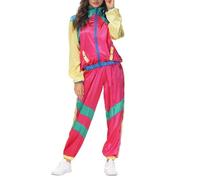 Générique Deguisement Année 80 Ensemble Zippé Fitness Costume Carnaval Style Rétro Disco Hippie Veste Pantalon Manches Longues Jogging Survêtement Soirée Multicolore Ensemble Costume Tenue