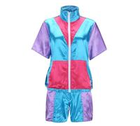 Générique Déguisement Année 80 Homme Femme Costume Années 80 Survêtemen, Rétro Disco Hippie Survêtement Veste Pantalon Accessoire Bandeau Protège-poignets pour Carnaval Halloween Fête Bad Taste(Bleu)