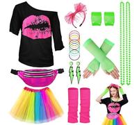 Générique Déguisement Annéem80s Disco Costume Vetement Tut,Soirée Carnaval Femme Fille,Fête Néon Déguisement Accessoires Carnaval Costume Costume Disco pour Le Carnaval Noël Halloween