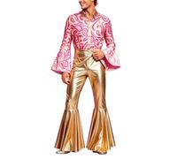 Générique DéGuisement AnnéEs 70 Disco Homme Combinaison RéTro DéColleté Col En V Conception Des Boutons MéTallique Brillant Jumpsuit Hippie Reggae Pantalon EvaséEs Halloween Carnaval Clubwear LéGèRe