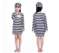 Générique Deguisement Carnaval Enfant Fille Costume Prisonnière, Tenue Détenue Rayée, Déguisement Halloween École, Vêtement Spectacle Théâtre Drôle(Black, 7-10 Years)