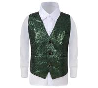 Générique Deguisement Carnaval Enfant Garcon Gilet Paillettes sans Manches, Costume Spectacle Magie Cirque, Tenue Fête Garçon Brillant, Veston Cérémonie Chic(GN1, 13-14 Years)