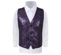 Générique Deguisement Carnaval Enfant Garcon Gilet Paillettes sans Manches, Costume Spectacle Magie Cirque, Tenue Fête Garçon Brillant, Veston Cérémonie Chic(Purple, 11-12 Years)