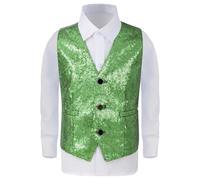 Générique Deguisement Carnaval Enfant Garcon Gilet Paillettes sans Manches, Costume Spectacle Magie Cirque, Tenue Fête Garçon Brillant, Veston Cérémonie Chic(GN2, 11-12 Years)