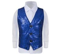 Générique Deguisement Carnaval Enfant Garcon Gilet Paillettes sans Manches, Costume Spectacle Magie Cirque, Tenue Fête Garçon Brillant, Veston Cérémonie Chic(Blue, 9-10 Years)