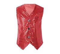 Générique Deguisement carnaval enfant Gilet Paillettes Disco, Veste Sans Manches Fête Brillante, Costume Danse Garçon Fille, Tenue Scène Scintillante(Red, 17Years)