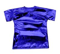 Générique Deguisement Carnaval Enfant T-Shirt Métallisé Brillant, Haut Chorale Scène Garçon Fille, Tenue Spectacle Unisexe Confortable, Vêtement Jeune Mode (Blue, 6-7 Years)